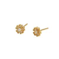 Sterling Silver Stud Earring, 925 Sterling Silver, Flower, plated, for woman & with rhinestone 6mm 