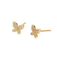 Sterling Silver Stud Earring, 925 Sterling Silver, Butterfly, plated, for woman & with rhinestone 