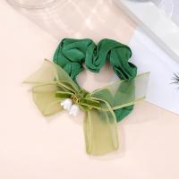 Hair Scrunchies, Cloth, with Organza, handmade, for woman, green, 90mm [