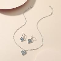 Fashion Zinc Alloy Jewelry Sets, earring & necklace, with 1.97inch extender chain, Heart, Antique finish, 2 pieces & fashion jewelry & for woman Approx 17.52 Inch 