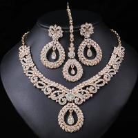 Rhinestone Zinc Alloy Jewelry Set, forehead chain & Stud Earring & necklace, gold color plated, three pieces & fashion jewelry & for woman & with rhinestone, 55mm 55mm Approx 16.54 Inch 