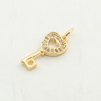 Cubic Zirconia Micro Pave Brass Pendant, Key, high quality gold color plated, DIY & micro pave cubic zirconia Approx 0.3mm 