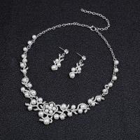 Rhinestone Zinc Alloy Jewelry Set, Stud Earring & necklace, with Plastic Pearl, with 1.97inch extender chain, platinum color plated, 2 pieces & fashion jewelry & for woman & with rhinestone, 40mm Approx 16.54 Inch 