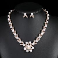 Rhinestone Zinc Alloy Jewelry Set, Stud Earring & necklace, with Plastic Pearl, with 1.97inch extender chain, gold color plated, 2 pieces & fashion jewelry & for woman & with rhinestone Approx 15.35 Inch 