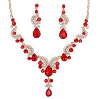 Crystal Jewelry Sets, Zinc Alloy, earring & necklace, with Crystal, with 1.97inch extender chain, 2 pieces & for woman & with rhinestone Approx 17.32 Inch 