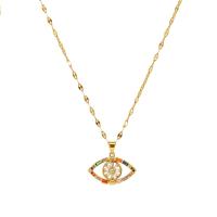 Collier Evil Eye bijoux, laiton, avec 2.36inch chaînes de rallonge, Placage de couleur d'or, bijoux de mode & pavé de micro zircon & pour femme, doré Environ 15.75 pouce, Vendu par brin[