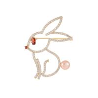 Cubic Zirconia Brooch, Brass, with Plastic Pearl, Rabbit, gold color plated, fashion jewelry & micro pave cubic zirconia [