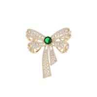 Cubic Zirconia Brooch, Brass, Bowknot, gold color plated, fashion jewelry & micro pave cubic zirconia [