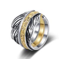 Brass Ring Set, Feather, plated, three pieces & adjustable & for woman, 13mm, US Ring .5 [