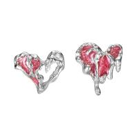 Sterling Silver Stud Earring, 925 Sterling Silver, Heart, platinum plated, for woman & epoxy gel [