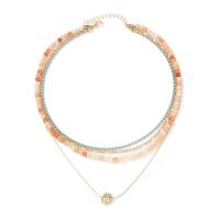 Fashion Multi Layer Necklace, Brass, with Natural Stone & acrylic rhinestone, with 1.57inch extender chain, gold color plated, fashion jewelry & multilayer & for woman Approx 13.78 Inch, Approx 16.54 Inch 