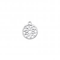 Stainless Steel Flower Pendant, 304 Stainless Steel, Flat Round, Vacuum Ion Plating, DIY & hollow [