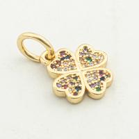Cubic Zirconia Micro Pave Brass Pendant, Four Leaf Clover, high quality gold color plated, DIY & micro pave cubic zirconia Approx 0.3mm 