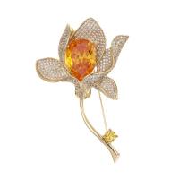 Brass Brooch Finding, Flower, real gold plated, fashion jewelry & micro pave cubic zirconia & for woman, mixed colors [