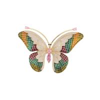 Brass Brooch Finding, Butterfly, real gold plated, fashion jewelry & micro pave cubic zirconia & for woman & enamel, mixed colors [