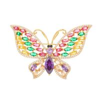 Brass Brooch Finding, Butterfly, real gold plated, fashion jewelry & micro pave cubic zirconia & for woman, mixed colors [