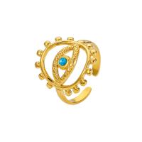 Evil Eye Jewelry Finger Ring, 304 Stainless Steel, plated, fashion jewelry & for woman & with rhinestone, golden 
