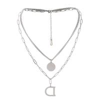 Fashion Multi Layer Necklace, 304 Stainless Steel, with 2.36inch extender chain, Letter D, polished, Double Layer & fashion jewelry & for woman Approx 23.22 Inch, Approx 15.75 Inch 