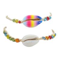 Dyed Shell Bracelet, with Seedbead & Wax Cord, with 2inch extender chain, fashion jewelry & for woman, Random Color Approx 6.3 Inch [