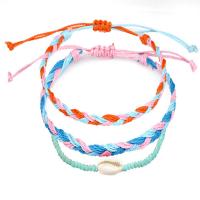 Fashion Create Wax Cord Bracelets, with Shell & Crystal, three pieces & Bohemian style & Unisex Approx 6.3-11 Inch [
