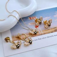 Brass Jewelry Set, Bee, gold color plated, fashion jewelry & micro pave cubic zirconia & for woman & enamel [
