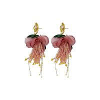 Glass Seed Beads Earring, Zinc Alloy, with Seedbead & Cloth & Plastic Pearl, gold color plated, fashion jewelry & for woman 