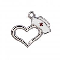 Stainless Steel Heart Pendants, Zinc Alloy, antique silver color plated, fashion jewelry & DIY & enamel & hollow, white [