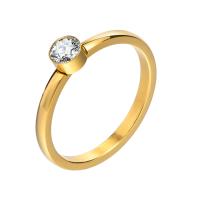 Нержавеющая сталь Rhinestone палец кольцо, Нержавеющая сталь 304, вакуумное ионное покрытие, разный размер для выбора & Женский & со стразами, Золотой, 4.5mm, продается PC[