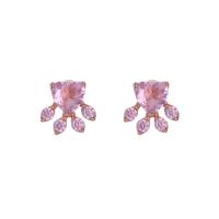 Cubic Zircon (CZ) Stud Earring, Zinc Alloy, with Cubic Zirconia, Claw, rose gold color plated, for woman, pink 