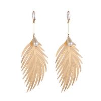 Plastic Pearl Zinc Alloy Earring, with Rhinestone & Plastic Pearl, Feather, gold color plated, for woman 