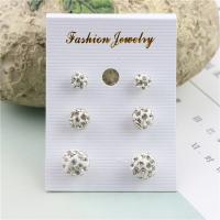 Polymer Clay Stud Earring, Zinc Alloy, with Polymer Clay, Round, for woman & with rhinestone, 10mm,8mm,6mm 