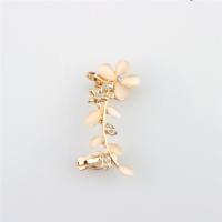 Cats Eye Earring, Zinc Alloy, with Cats Eye, Flower, gold color plated, for woman & with rhinestone, 40mm 