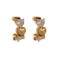 Cubic Zircon Brass Earring, with Cubic Zirconia, Heart, plated, fashion jewelry & for woman 