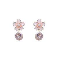 Cubic Zircon Brass Earring, with Cubic Zirconia, Flower, real gold plated, fashion jewelry & for woman & enamel 