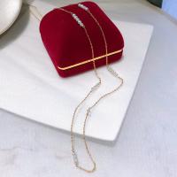 Пресноводные перлы ожерелье цепи свитера, Пресноводные жемчуги, с Медный сплав, 14K позолоченный, ювелирные изделия моды & Женский, 3-4mm, длина:Приблизительно 50 см, продается PC[