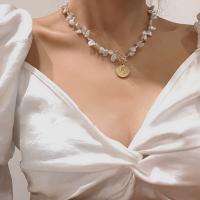 Freshwater Pearl Brass Necklace, with Brass, 14K gold-filled, fashion jewelry & for woman Approx 40 cm 