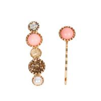 Hair Slide, Zinc Alloy, with Plastic Pearl, plated & with rhinestone [