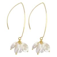 Plastic Pearl Zinc Alloy Earring, with Plastic Pearl, petals, gold color plated, fashion jewelry & for woman, white 