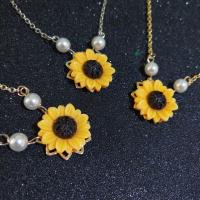 Zinc Alloy Necklace, with Lampwork & Plastic Pearl, Sunflower, fashion jewelry & for woman 20mm Approx 24.8 Inch 