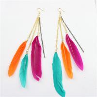Fashion Feather Earring , Zinc Alloy, with Feather, plated, folk style & for woman 150mm 