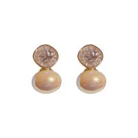 Cubic Zircon Brass Earring, with Cubic Zirconia & Plastic Pearl, gold color plated, fashion jewelry & for woman 