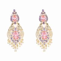 Cubic Zirconia Micro Pave Brass Earring, Bird, real gold plated, fashion jewelry & micro pave cubic zirconia & for woman, mixed colors 