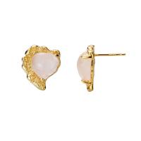 Sterling Silver Stud Earring, 925 Sterling Silver, with Rose Quartz, Heart, plated, fashion jewelry & for woman [