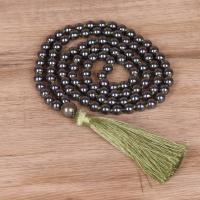 Collier magnétique, Hématite, avec Cordon de noeud, glandpompon, bijoux de mode & pour femme, noire, 8mm Environ 52 cm, Vendu par PC