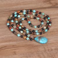 Lava Beads Necklace, with Impression Jasper & Zinc Alloy, Teardrop, gold color plated, fashion jewelry & Bohemian style & for woman, mixed colors Approx 52 cm [