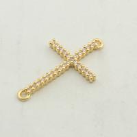 Cubic Zirconia Micro Pave Sterling Silver Connector, 925 Sterling Silver, Cross, gold color plated, DIY & micro pave cubic zirconia Approx 0.1mm 