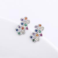 Sterling Silver Stud Earring, 925 Sterling Silver, Flower, fashion jewelry & micro pave cubic zirconia & for woman [