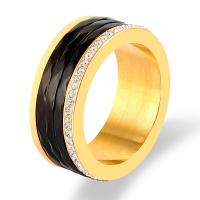 Нержавеющая сталь Rhinestone палец кольцо, Нержавеющая сталь 316, с фарфор, Кольцевая форма, вакуумное ионное покрытие, разный размер для выбора & Женский & со стразами, Много цветов для выбора, продается PC[