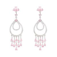 Cubic Zirconia Micro Pave Brass Earring, real gold plated, fashion jewelry & micro pave cubic zirconia & for woman, pink [