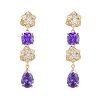 Cubic Zirconia Micro Pave Brass Earring, with Cubic Zirconia, Flower, real gold plated, fashion jewelry & micro pave cubic zirconia & for woman [
